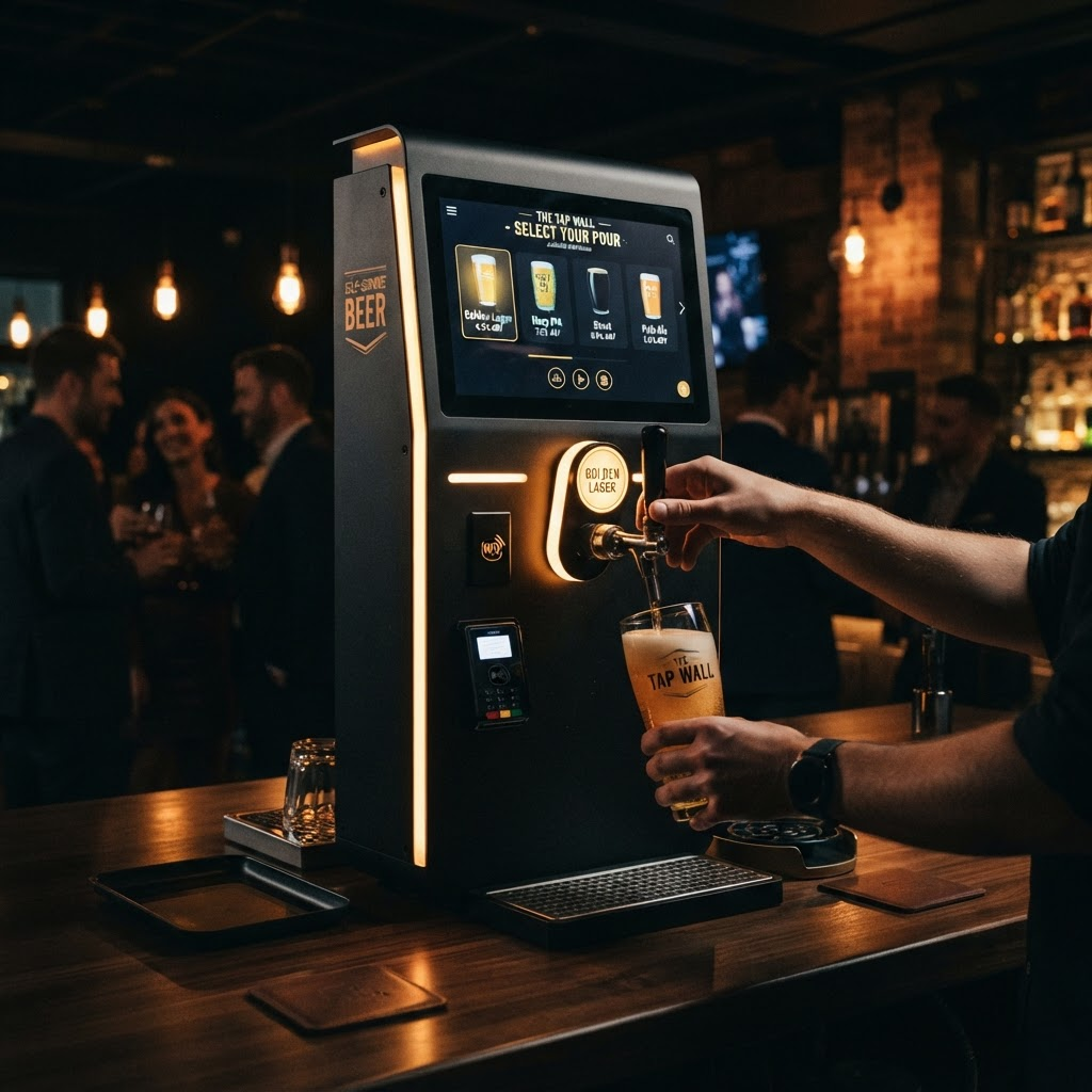 Mockup ilustrativo da integração Chopps On com maquininha e torneira de chopp